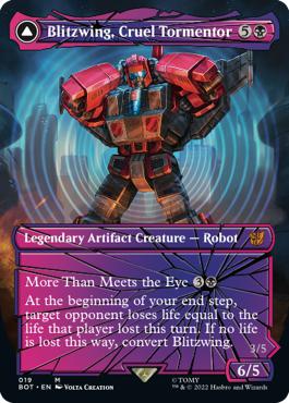 Blitzwing, Cruel Tormentor -> Blitzwing, Adaptive Assailant - The Brothers' War Transformers Cards