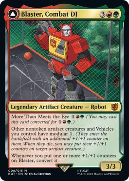 Blaster, Combat DJ -> Blaster, Morale Booster - The Brothers' War Transformers Cards